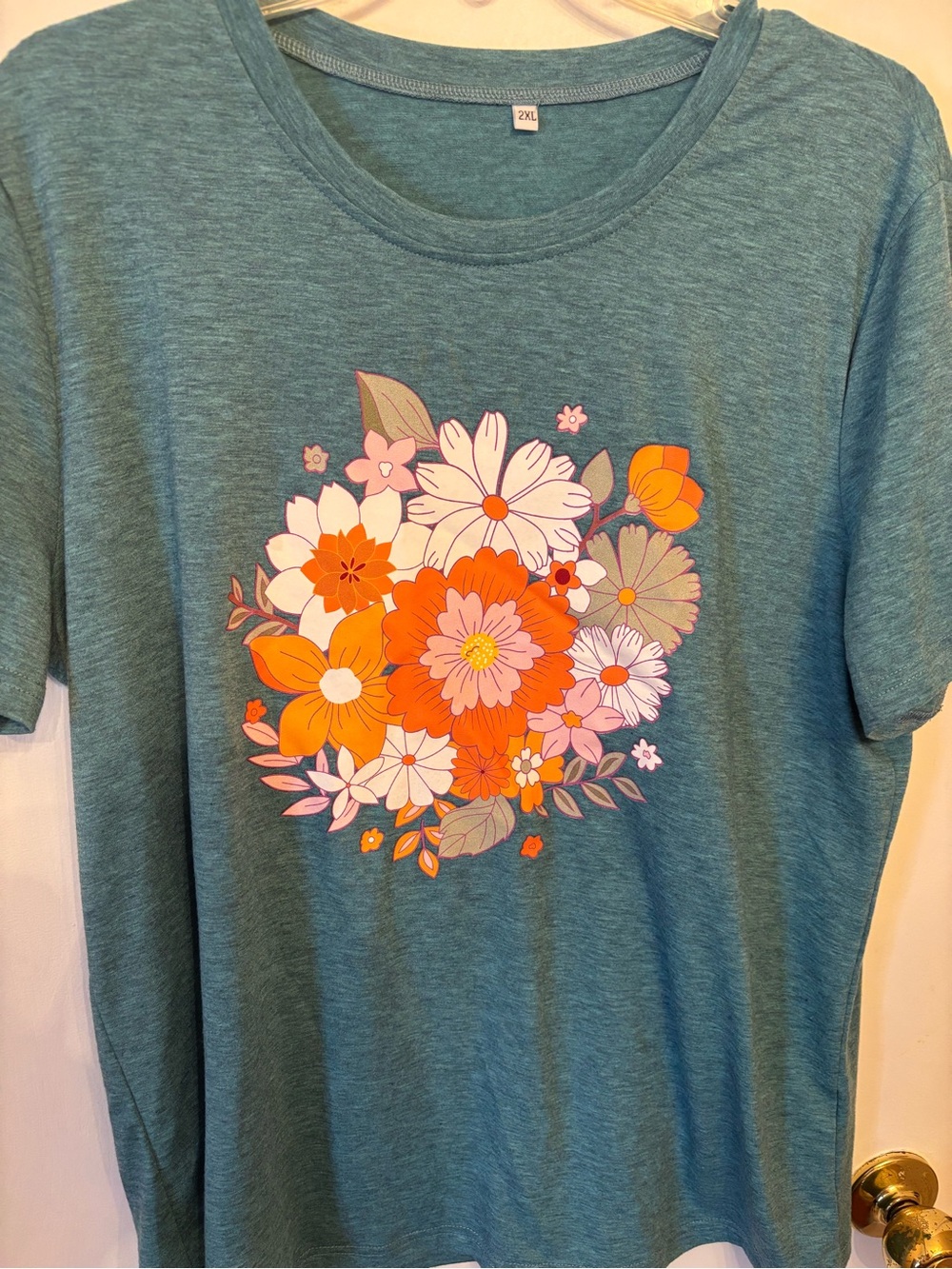 Teal Floral Graphic Tee - Blue/Orange
